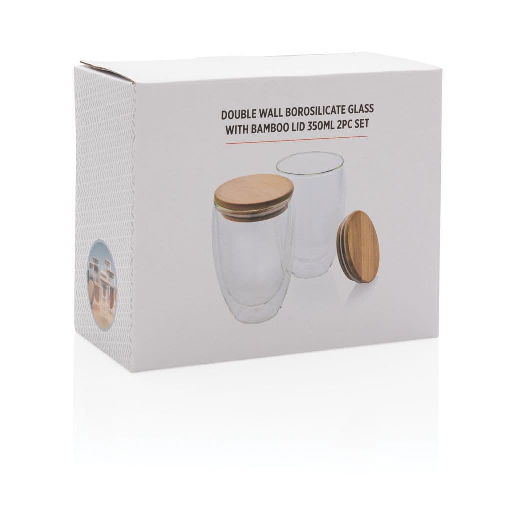 Dubbelväggigt borosilikatglas med bambulock, 350ml, 2-pack – miniatyr 6
