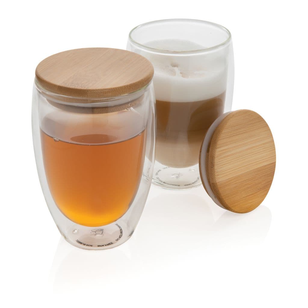Dubbelväggigt borosilikatglas med bambulock, 350ml, 2-pack – miniatyr 3