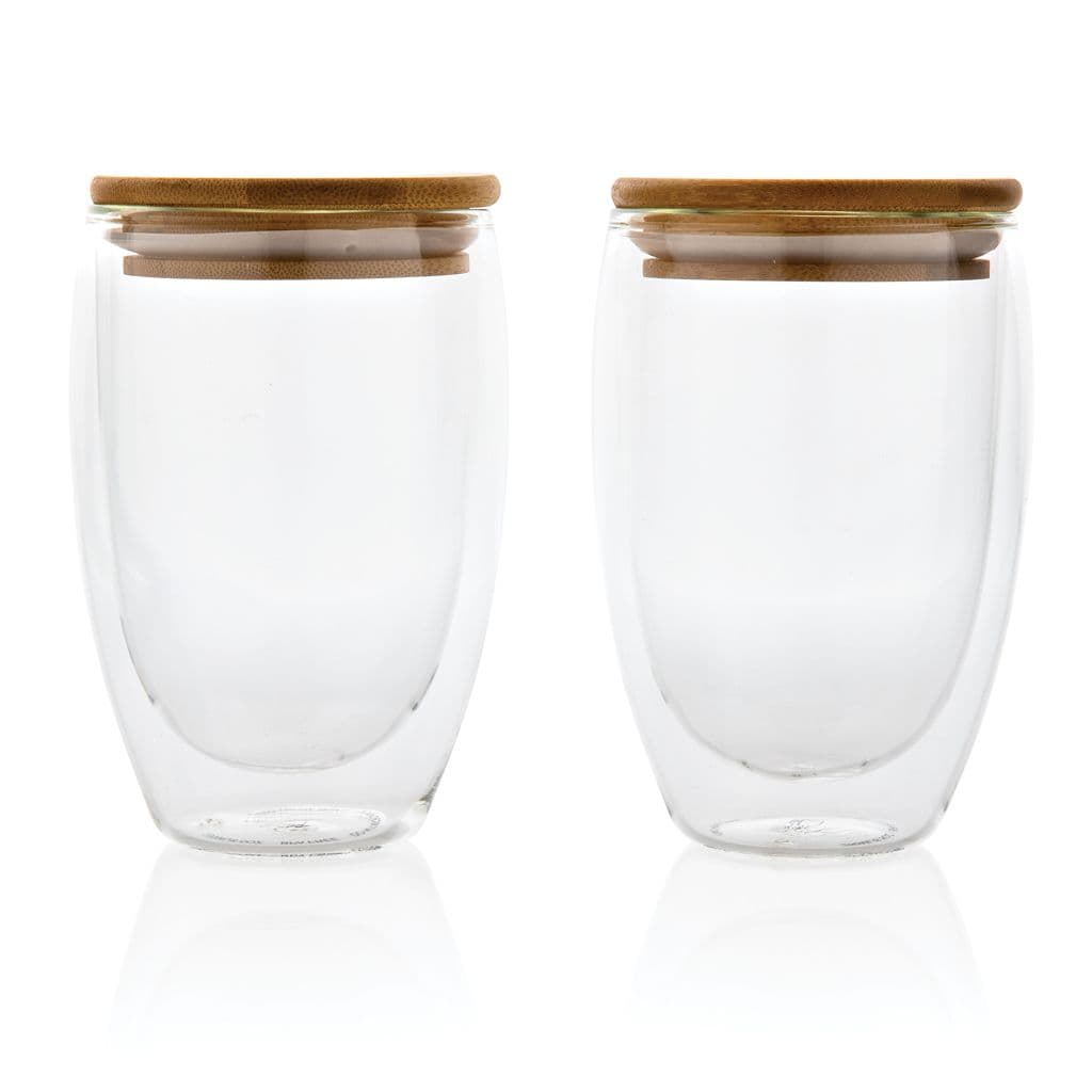 Dubbelväggigt borosilikatglas med bambulock, 350ml, 2-pack – miniatyr 2