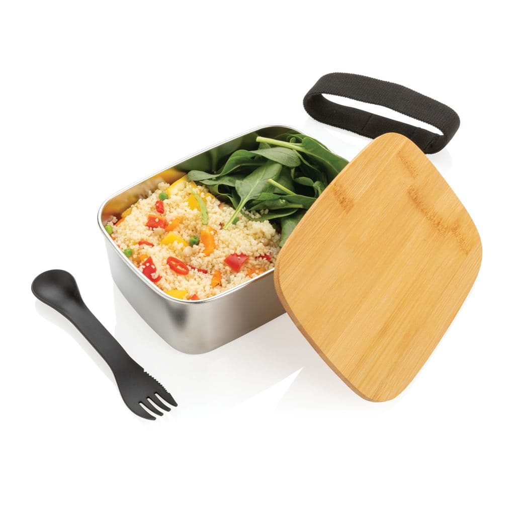 Stainless steel lunchlåda med bambulock och skedgaffel – miniatyr 2