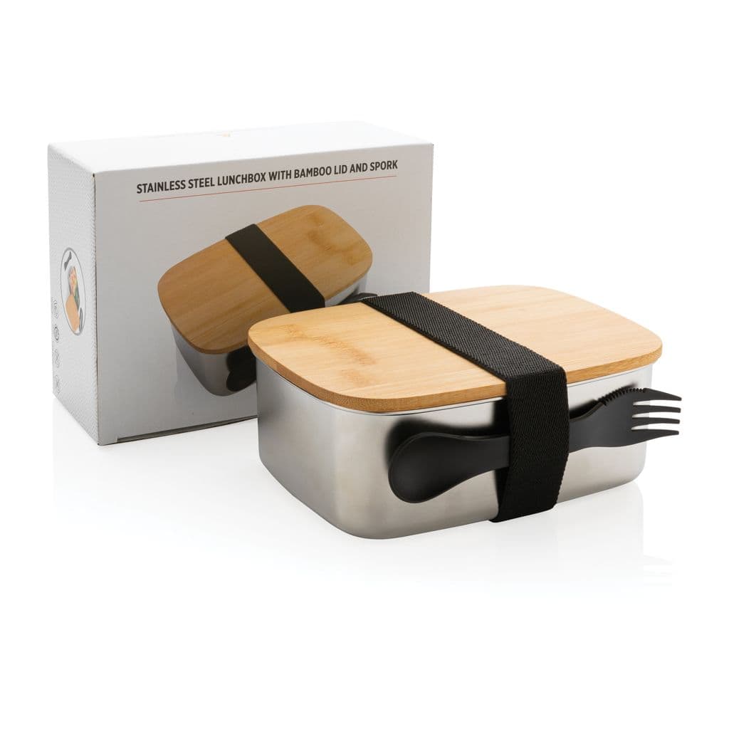 Stainless steel lunchlåda med bambulock och skedgaffel – miniatyr 3