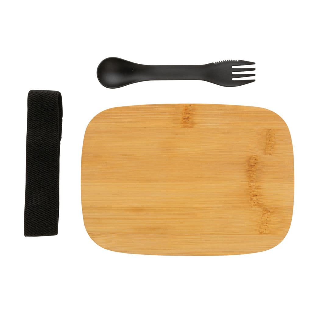 Stainless steel lunchlåda med bambulock och skedgaffel – miniatyr 5