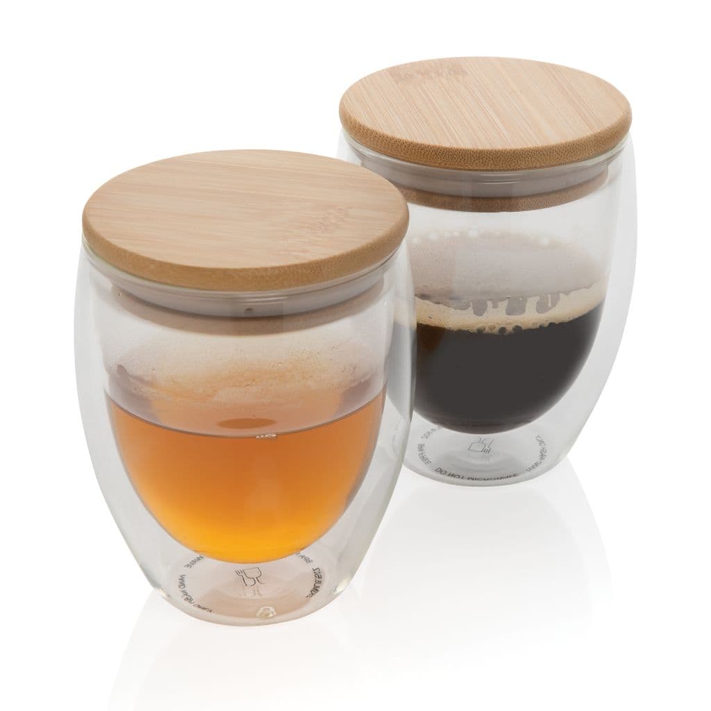Dubbelväggigt borosilikatglas med bambulock, 250ml, 2-pack – miniatyr 4