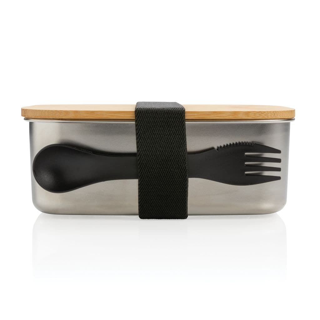 Stainless steel lunchlåda med bambulock och skedgaffel – miniatyr 6