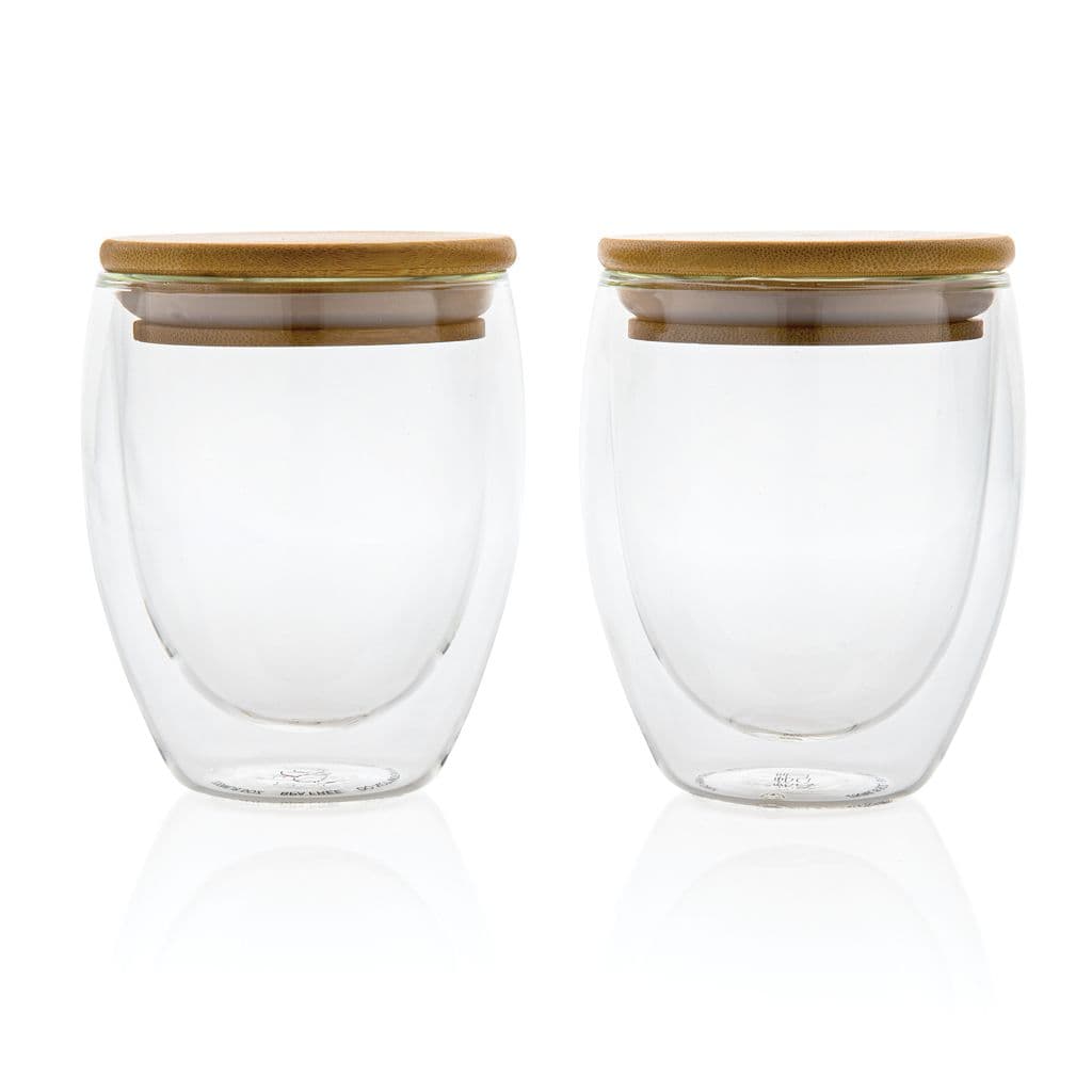 Dubbelväggigt borosilikatglas med bambulock, 250ml, 2-pack – miniatyr 2