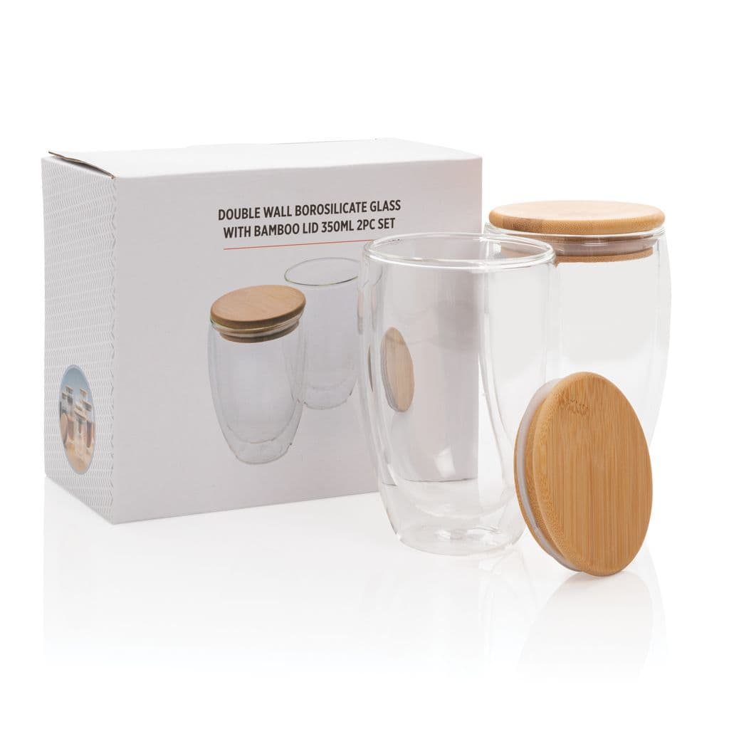 Dubbelväggigt borosilikatglas med bambulock, 350ml, 2-pack – miniatyr 5