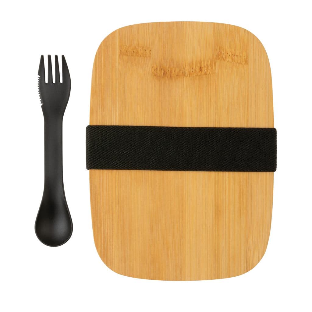Stainless steel lunchlåda med bambulock och skedgaffel – miniatyr 4