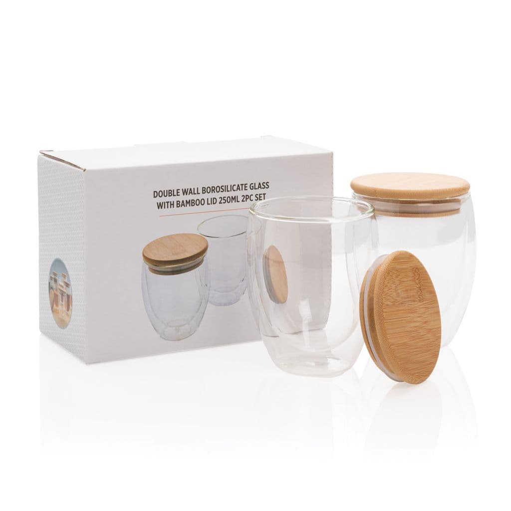 Dubbelväggigt borosilikatglas med bambulock, 250ml, 2-pack – miniatyr 6