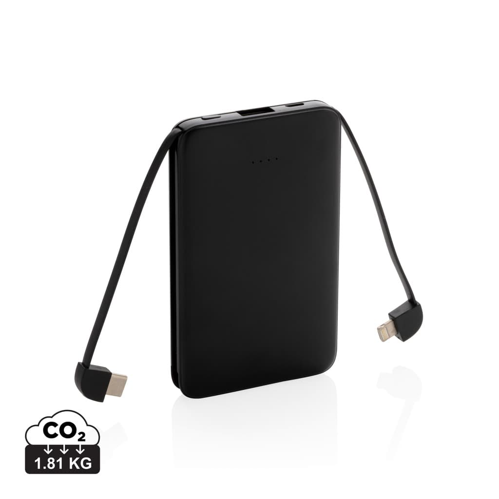 5.000 mAh powerbank i fickformat med integrerade kablar – bild 1