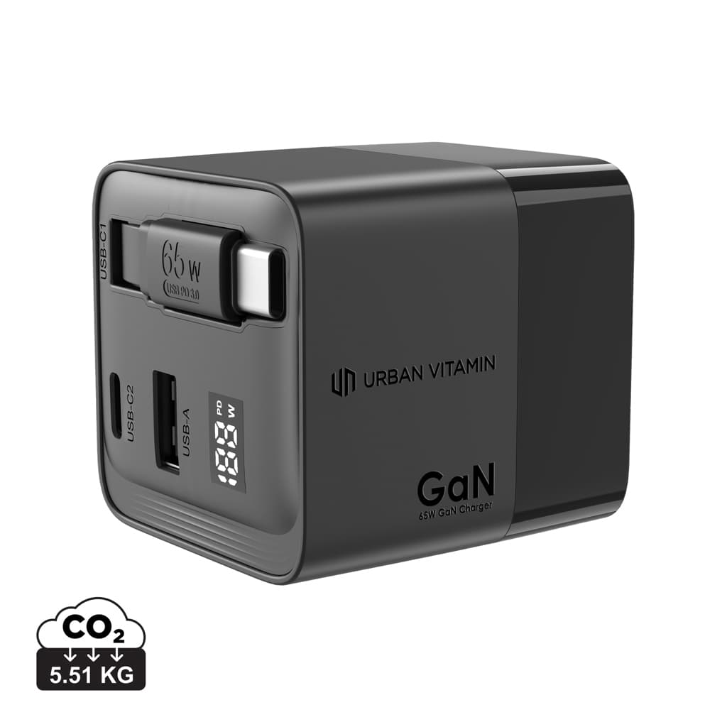 Urban Vitamin Mendocino 65W GaN-laddare med utdragbar kabel – image 1