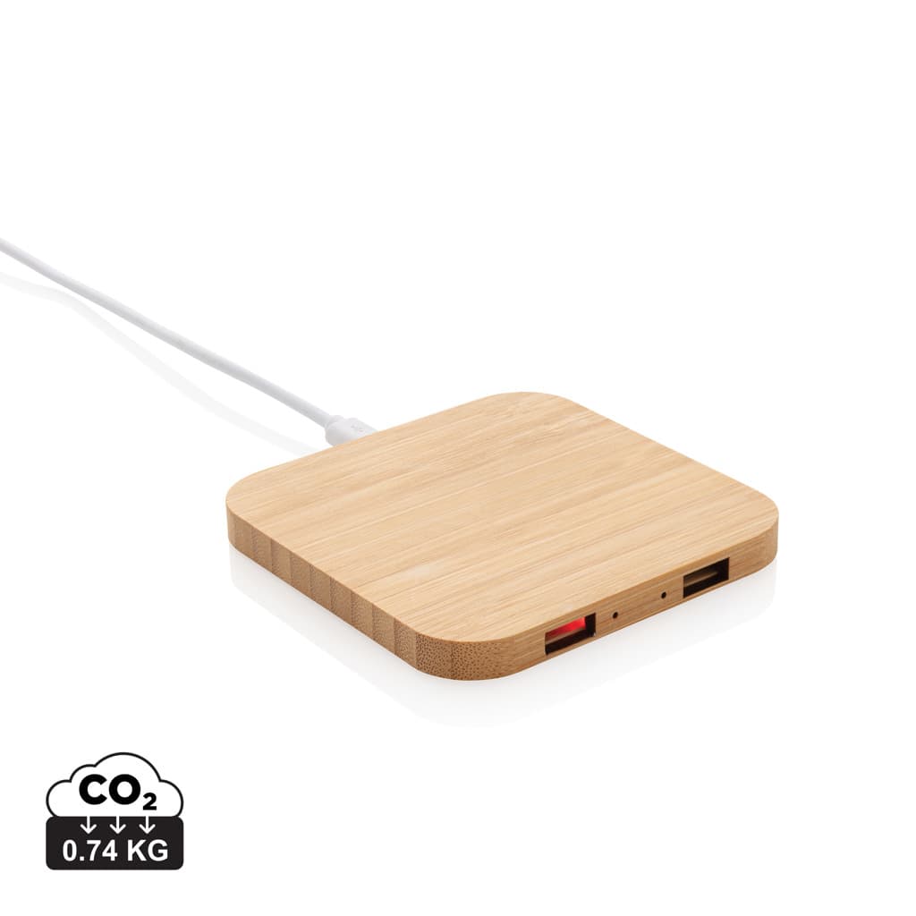 5W trådlös laddare i bambu med USB – bild 1