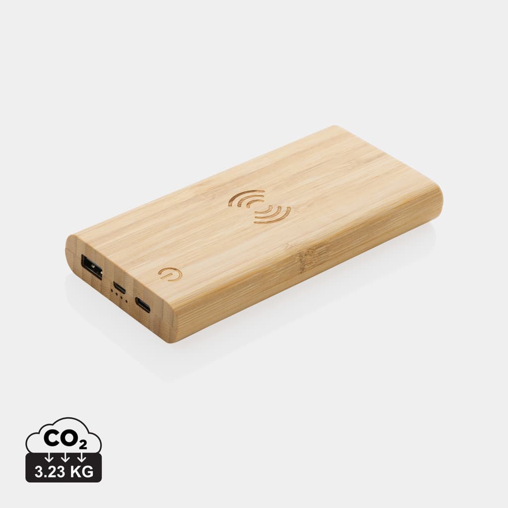 8.000 mAh, 5W trådlös powerbank i bambu – bild 1