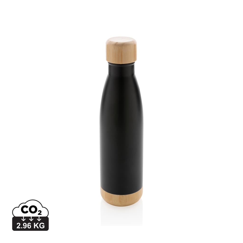 Vakuum stainless steel flaska med kork och botten i bambu – image 1