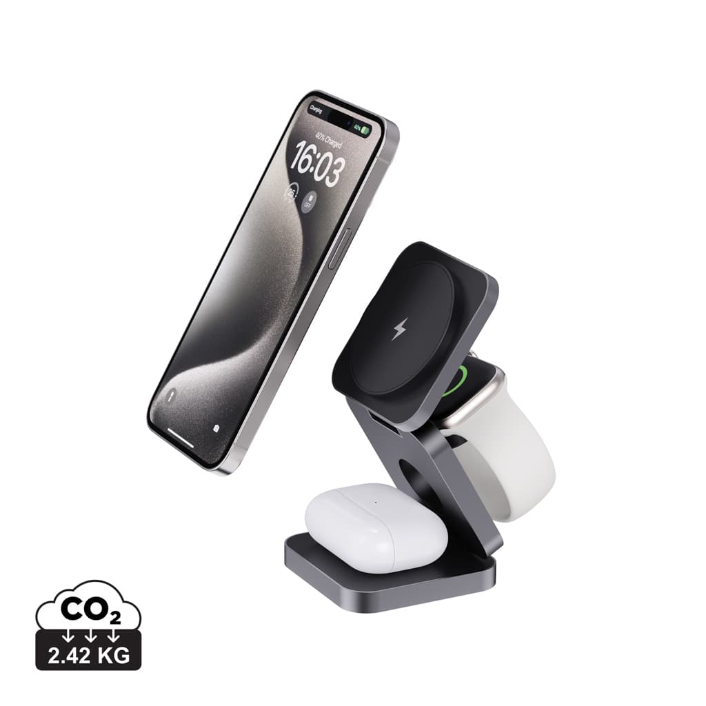 Terra 3 i 1 15W vikbar laddare i RCS återvunnet aluminium – bild 1