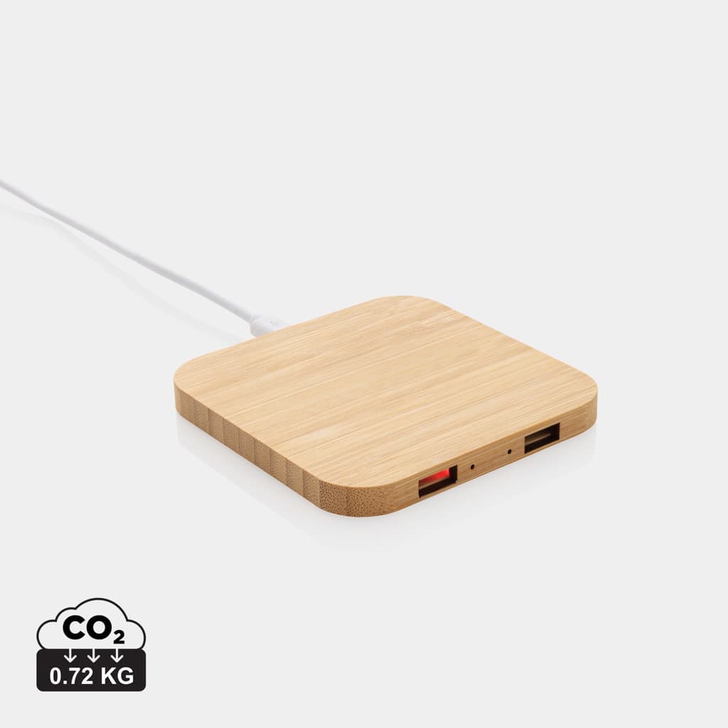 10W trådlös laddare i bambu med USB portar – bild 1